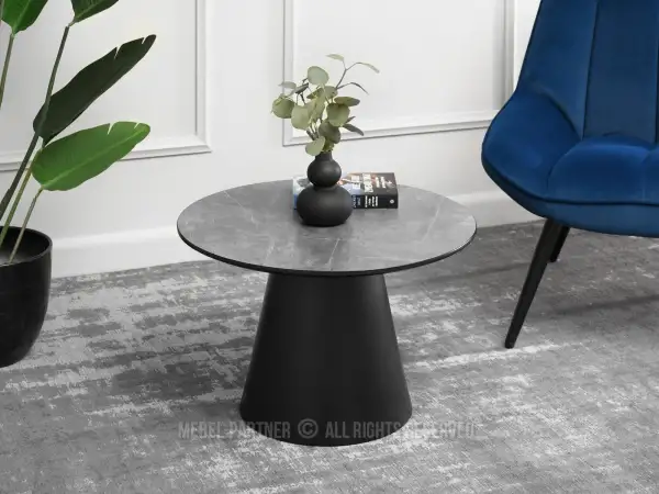Elegancki design: Stylowy stolik kawowy z marmurowym blatem grafitowym i czarną nogą